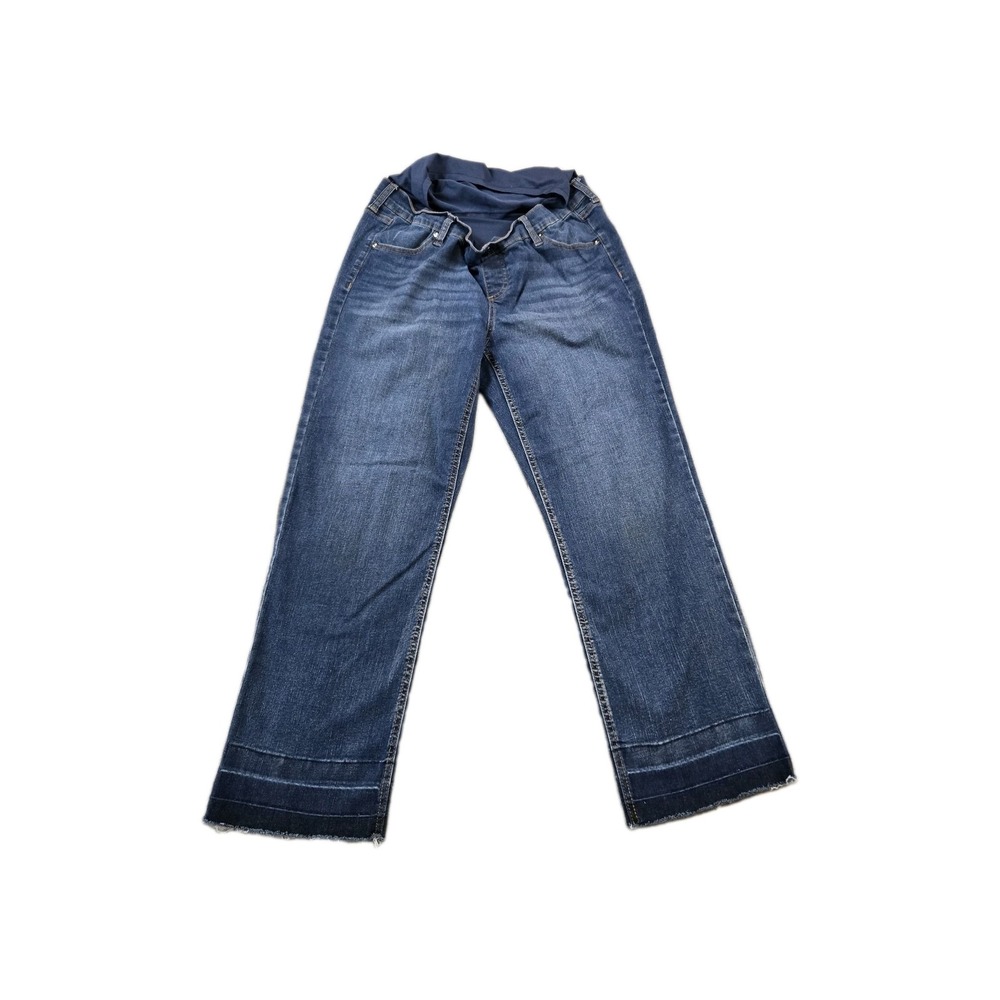 Time & Tru Maternity Womens Jeans Top Stretch Band Previously Hemmed Raw Edge M